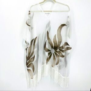 Cruise Club Floral Fringe pullover V-neck Coverup